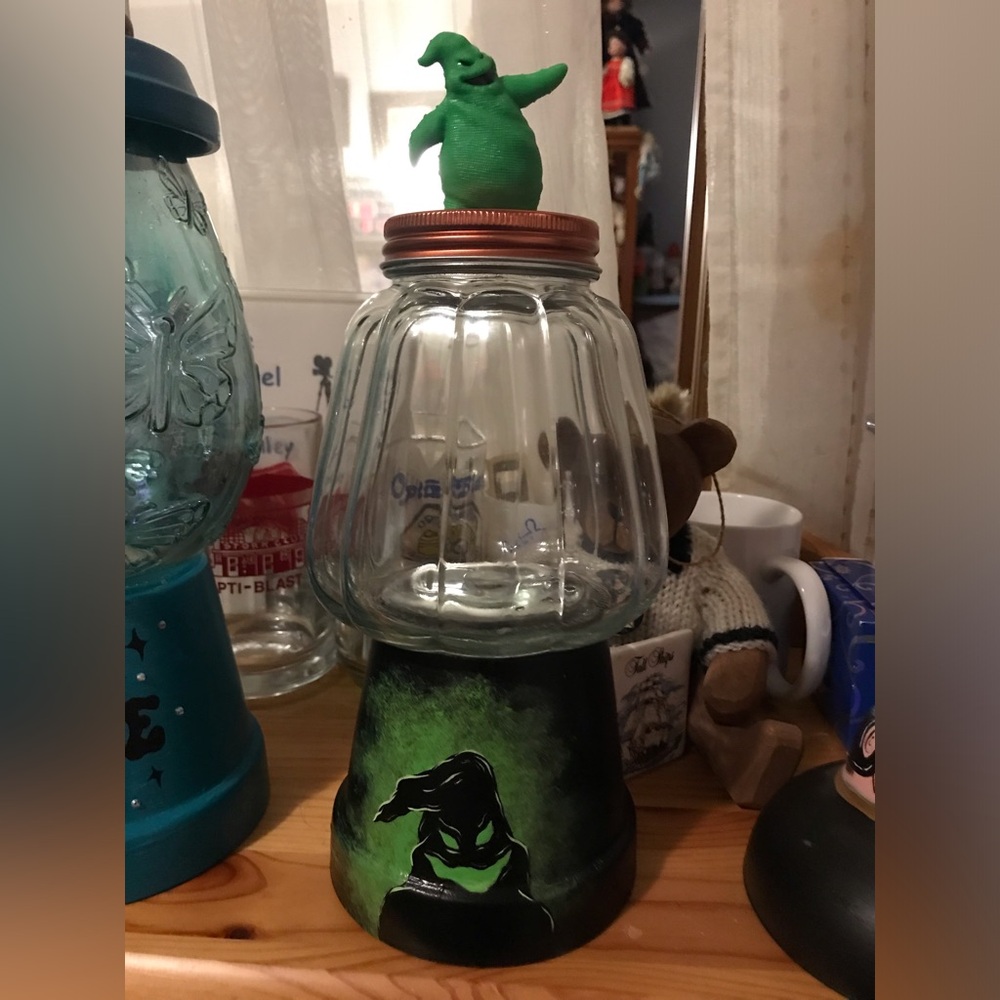 Hand-Painted Black & Green Oogie B O O G I E candy/ cookie jar